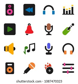 solid vector ixon set - bell vector, music, hit, microphone, speaker, equalizer, headphones, play button, backward, jack