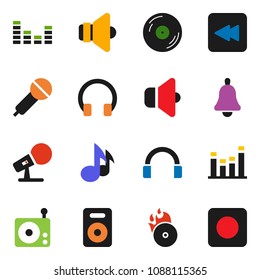 solid vector ixon set - bell vector, music, disk, hit, microphone, radio, speaker, equalizer, headphones, backward button, rec