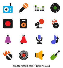 solid vector ixon set - bell vector, music, disk, hit, microphone, radio, speaker, equalizer, rec button, jack