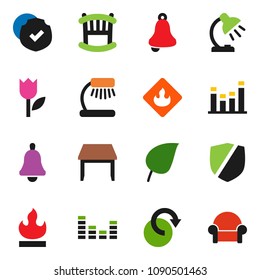 solid vector ixon set - bell vector, table lamp, leaf, tulip, protected, flammable, equalizer, redo, crib, cushioned furniture