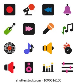 solid vector ixon set - bell vector, music, disk, hit, microphone, speaker, equalizer, forward button, backward, rec, jack