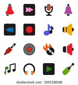 solid vector ixon set - bell vector, music, disk, hit, speaker, microphone, headphones, play button, forward, backward, rec, jack