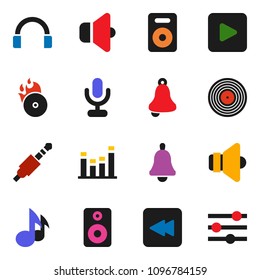 solid vector ixon set - bell vector, music, disk, hit, speaker, equalizer, microphone, headphones, play button, backward, jack