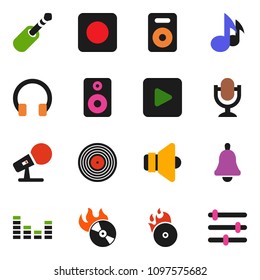 solid vector ixon set - bell vector, music, disk, hit, microphone, speaker, equalizer, headphones, play button, rec, jack