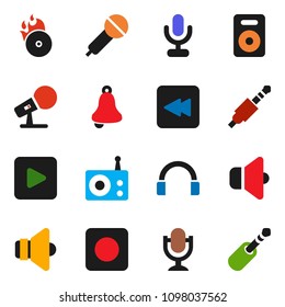 solid vector ixon set - bell vector, music hit, microphone, radio, speaker, headphones, play button, backward, rec, jack