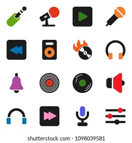 solid vector ixon set - bell vector, disk, music hit, microphone, speaker, headphones, play button, forward, backward, jack, equalizer