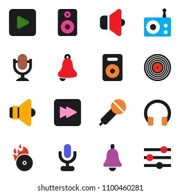 solid vector ixon set - bell vector, disk, music hit, microphone, radio, speaker, headphones, play button, forward, equalizer