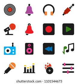 solid vector ixon set - bell vector, music, disk, hit, microphone, radio, equalizer, headphones, speaker, play button, backward, rec, jack