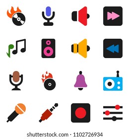 solid vector ixon set - bell vector, music, hit, microphone, radio, speaker, forward button, backward, rec, jack, equalizer