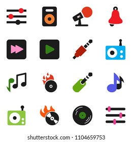 solid vector ixon set - bell vector, music, disk, hit, microphone, radio, speaker, play button, forward, jack, equalizer