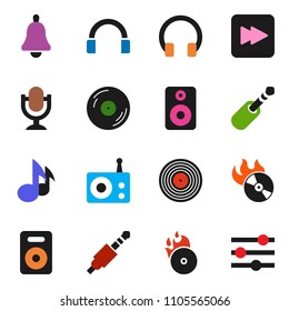 solid vector ixon set - bell vector, music, disk, hit, radio, microphone, headphones, speaker, forward button, jack, equalizer