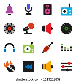 solid vector ixon set - bell vector, disk, music hit, microphone, radio, speaker, equalizer, headphones, backward button, jack