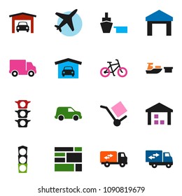 solid vector ixon set - bike vector, plane, traffic light, delivery, car, port, consolidated cargo, warehouse, garage, relocation truck