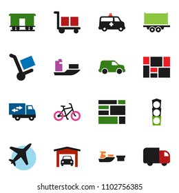 solid vector ixon set - bike vector, plane, traffic light, ship, truck trailer, car, port, consolidated cargo, Railway carriage, amkbulance, garage, relocation, trolley, delivery