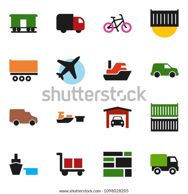 solid vector ixon set - bike vector, plane,\
ship, truck trailer, sea container, car, port, consolidated cargo,\
Railway carriage, garage,\
delivery