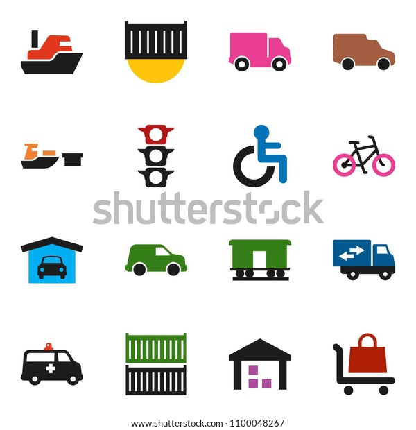 solid
vector ixon set - bike vector, traffic light, ship, sea container,
delivery, car, port, warehouse, Railway carriage, disabled,
amkbulance, garage, relocation truck,
trolley