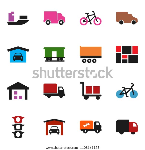 solid vector ixon set - bike vector,\
traffic light, ship, truck trailer, delivery, car, consolidated\
cargo, warehouse, Railway carriage, garage,\
relocation