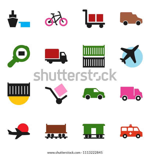 solid vector ixon set - bike vector, Railway\
carriage, plane, sea container, delivery, car, port, cargo, search,\
amkbulance