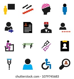 solid vector ixon set - blackboard vector, student, man, personal information, horizontal bar, stairways run, disabled, doctor, crutches, head bandage, user, login, client search