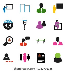 solid vector ixon set - blackboard vector, student, man, personal information, horizontal bar, client, speaking, group, crutches, head bandage, login, search, consumer, customer