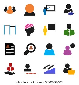 solid vector ixon set - blackboard vector, personal information, horizontal bar, stairways run, client, speaking man, group, head bandage, user, login, search, consumer, customer