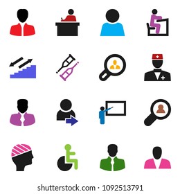 solid vector ixon set - blackboard vector, student, manager, stairways run, client, disabled, doctor, crutches, head bandage, user, login, search, consumer