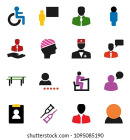 solid vector ixon set - blackboard vector, student, manager, man, personal information, horizontal bar, client, speaking, disabled, doctor, crutches, head bandage, login, consumer