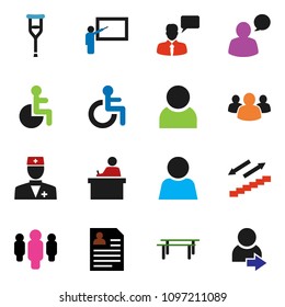 solid vector ixon set - blackboard vector, student, man, personal information, horizontal bar, stairways run, speaking, group, disabled, doctor, crutches, user, login