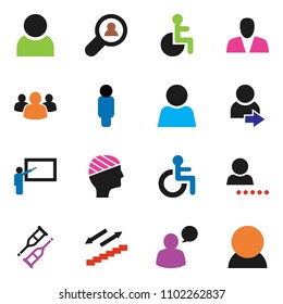 solid vector ixon set - blackboard vector, man, stairways run, speaking, group, disabled, crutches, head bandage, user, login, client search, consumer
