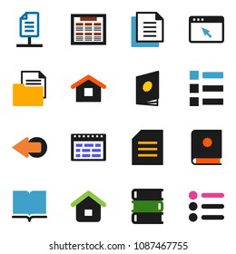 solid vector ixon set - book vector, schedule, document, browser, arrow, network, home, catalog, menu