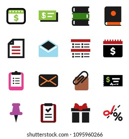 solid vector ixon set - book vector, clipboard, document, exam, check, dollar calendar, thumbtack, mail, attachment, gift, shopping list, catalog, coupon