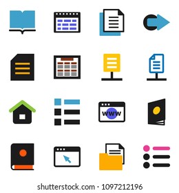 solid vector ixon set - book vector, schedule, document, browser, arrow, network, home, catalog, menu