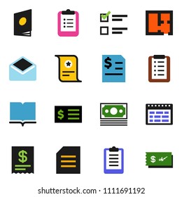 solid vector ixon set - book vector, schedule, clipboard, certificate, document, exam, annual report, receipt, money, mail, plan, shopping list, catalog, check