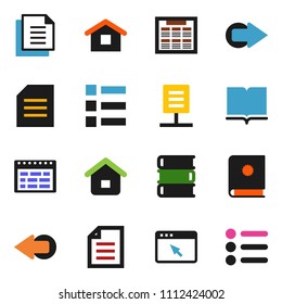 solid vector ixon set - book vector, schedule, document, browser, arrow, network, home, catalog, menu