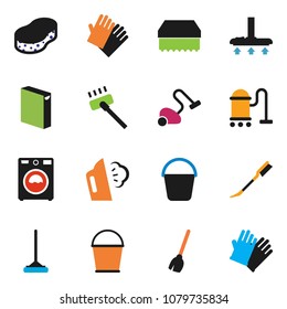 solid vector ixon set - broom vector, vacuum cleaner, mop, bucket, sponge, car fetlock, steaming, washer, washing powder, rubber glove