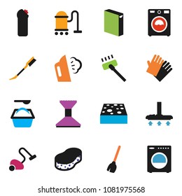 solid vector ixon set - broom vector, vacuum cleaner, sponge, car fetlock, steaming, washer, washing powder, cleaning agent, rubber glove