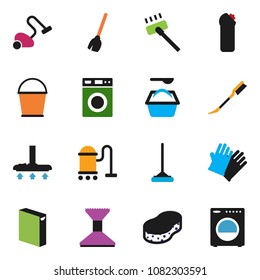 solid vector ixon set - broom vector, vacuum cleaner, mop, bucket, sponge, car fetlock, washer, washing powder, cleaning agent, rubber glove
