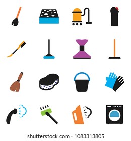 solid vector ixon set - broom vector, vacuum cleaner, mop, bucket, sponge, car fetlock, steaming, cleaning agent, rubber glove, washer