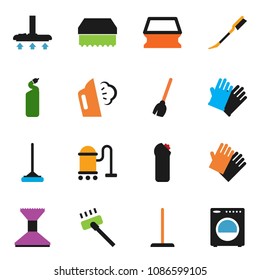 solid vector ixon set - broom vector, vacuum cleaner, mop, sponge, car fetlock, steaming, cleaning agent, rubber glove, washer