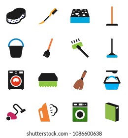 solid vector ixon set - broom vector, vacuum cleaner, mop, bucket, sponge, car fetlock, steaming, washer, washing powder