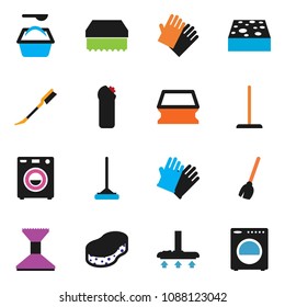 solid vector ixon set - broom vector, vacuum cleaner, mop, sponge, car fetlock, washing powder, cleaning agent, rubber glove, washer