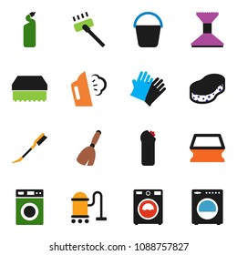 solid vector ixon set - broom vector, vacuum cleaner, bucket, sponge, car fetlock, steaming, washer, cleaning agent, rubber glove