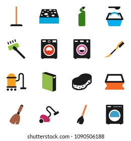solid vector ixon set - broom vector, vacuum cleaner, mop, sponge, car fetlock, washer, washing powder, cleaning agent