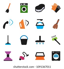 solid vector ixon set - broom vector, vacuum cleaner, mop, bucket, sponge, car fetlock, steaming, washer, washing powder, rubber glove