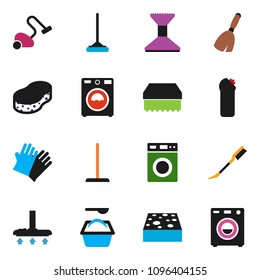 solid vector ixon set - broom vector, vacuum cleaner, mop, sponge, car fetlock, washer, washing powder, cleaning agent, rubber glove