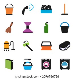 solid vector ixon set - broom vector, vacuum cleaner, mop, bucket, sponge, car fetlock, steaming, washing powder, cleaning agent, washer