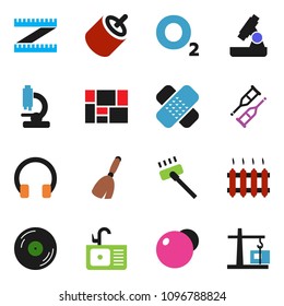 solid vector ixon set - broom vector, vacuum cleaner, sink, microscope, measuring, fitball, oxygen, consolidated cargo, disk, headphones, rca, crutches, patch, heating, construction crane