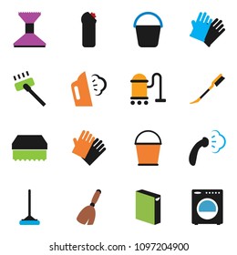 solid vector ixon set - broom vector, vacuum cleaner, mop, bucket, sponge, car fetlock, steaming, washing powder, cleaning agent, rubber glove, washer