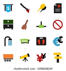 solid vector ixon set - broom vector, shower, telescope, archive, crisis, dollar flag, euro sign, yen, scales, prohibition, truck trailer, anamnesis, sperm, connect, sale, signpost