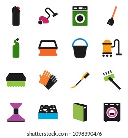 solid vector ixon set - broom vector, vacuum cleaner, bucket, sponge, car fetlock, washer, washing powder, cleaning agent, rubber glove
